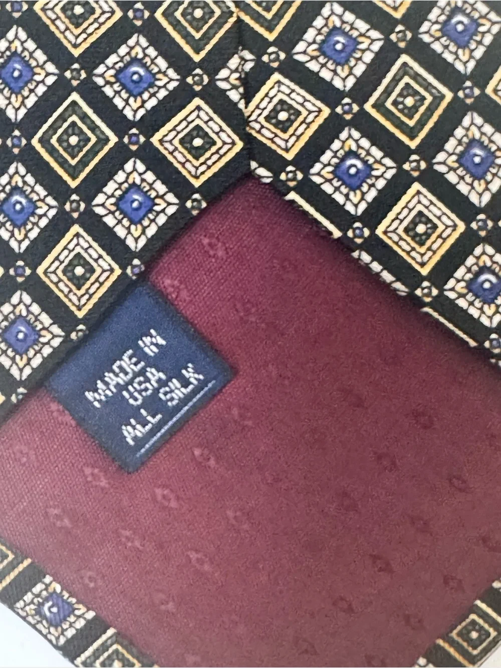 Richman Brothers Concerto Men’s Necktie Classic Black Geometric Blue Accent Silk